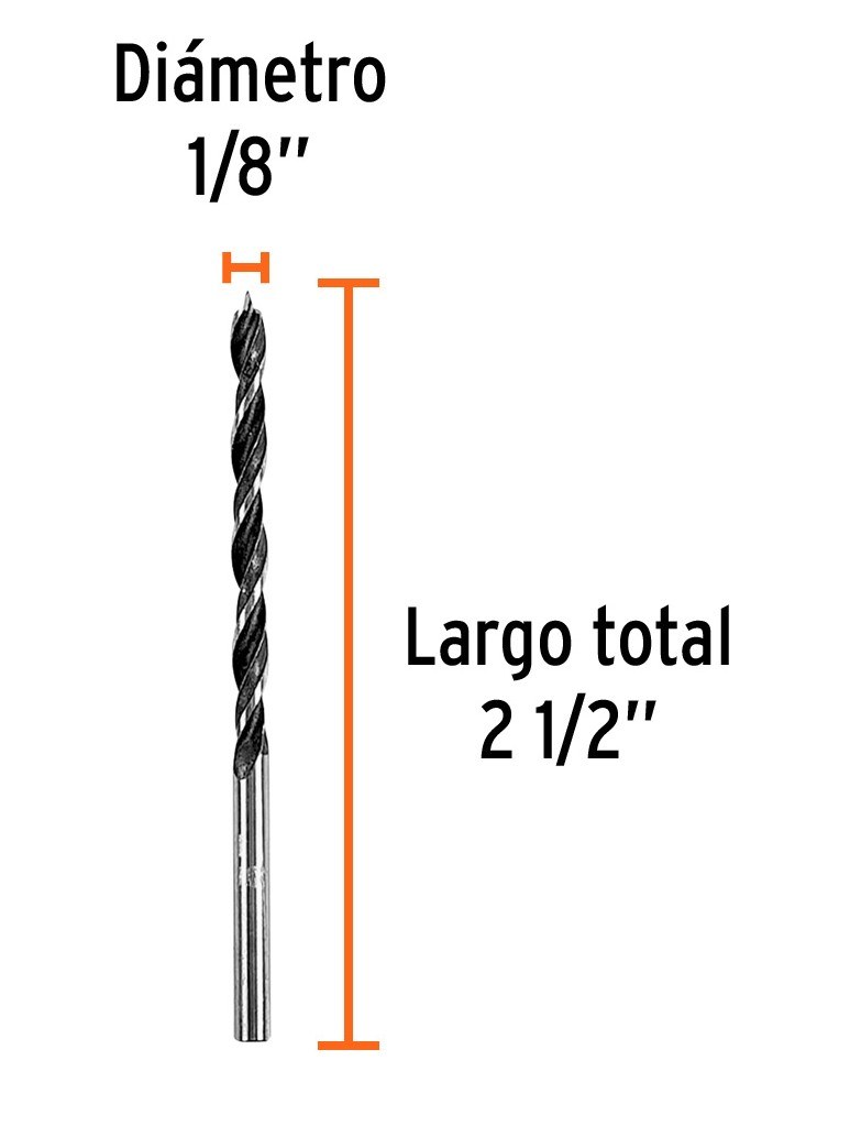 Broca con punta centradora para madera 1/8", TRUPER