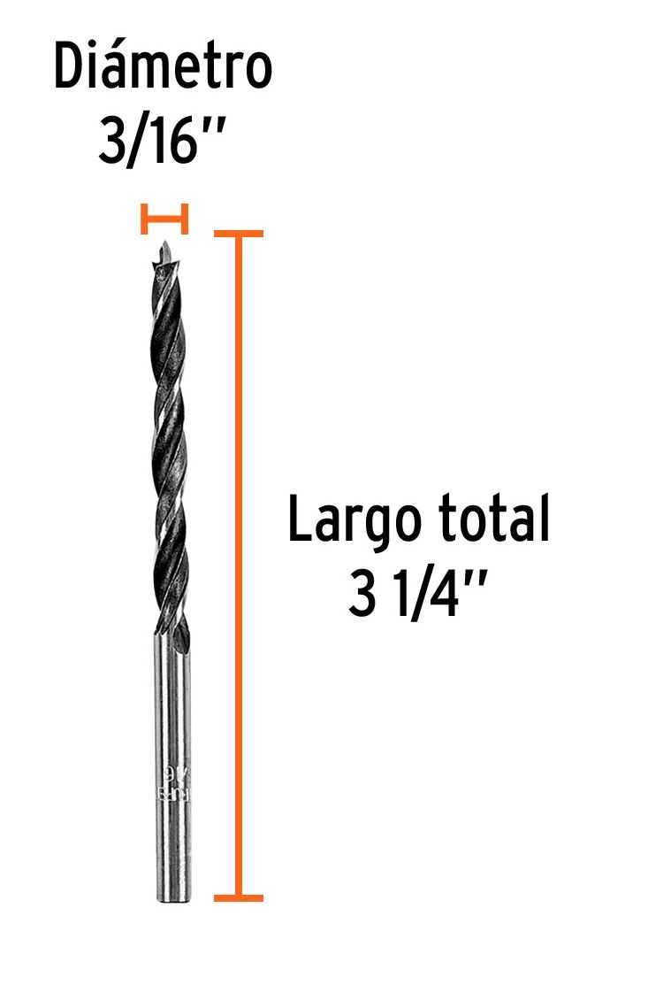 Broca con punta centradora para madera 3/16", TRUPER