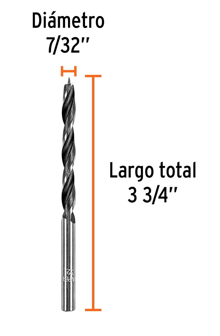 Broca con punta centradora para madera 7/32", TRUPER