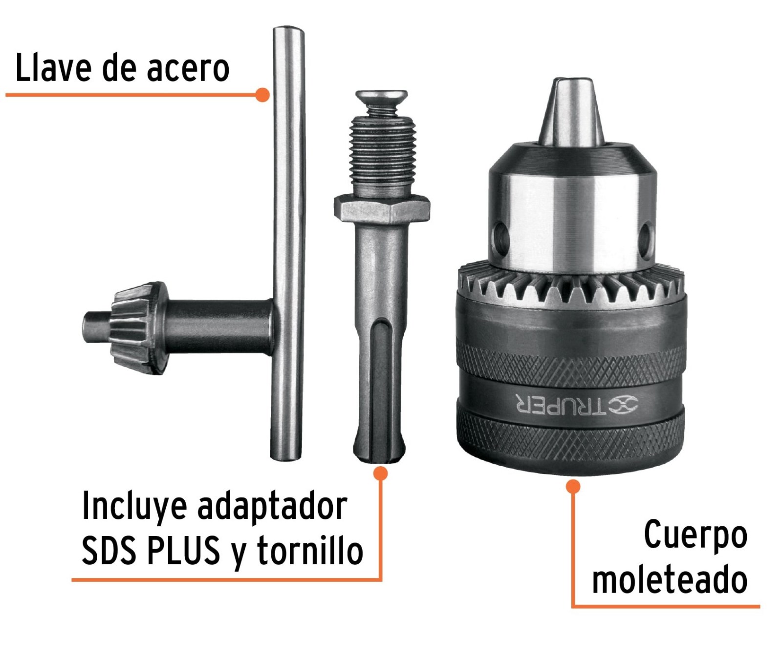 Broquero 1/2" con llave y adaptador SDS Plus, TRUPER