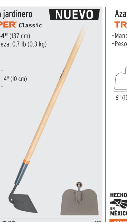 Azadón tomatero, mango corto de madera 18", TRUPER
