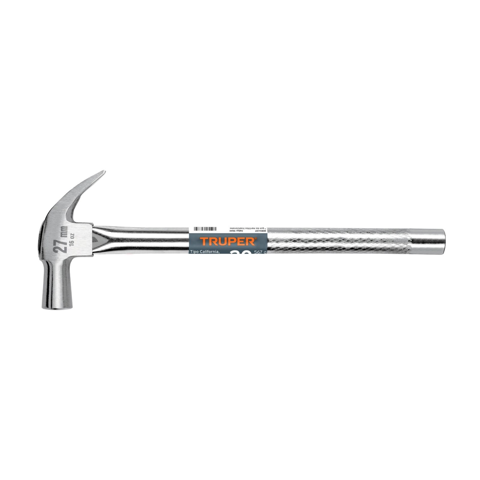 Martillo cabeza cónica 27 mm uña curva, mango tubular,TRUPER