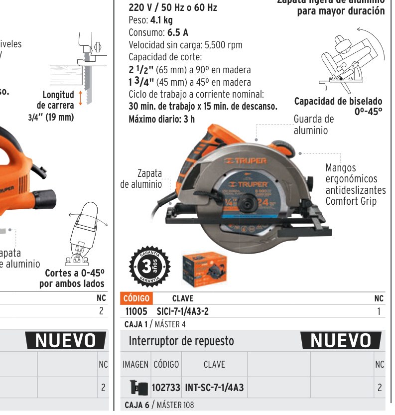 Sierra circular, 7-1/4", profesional, 220 V, 1500 W
