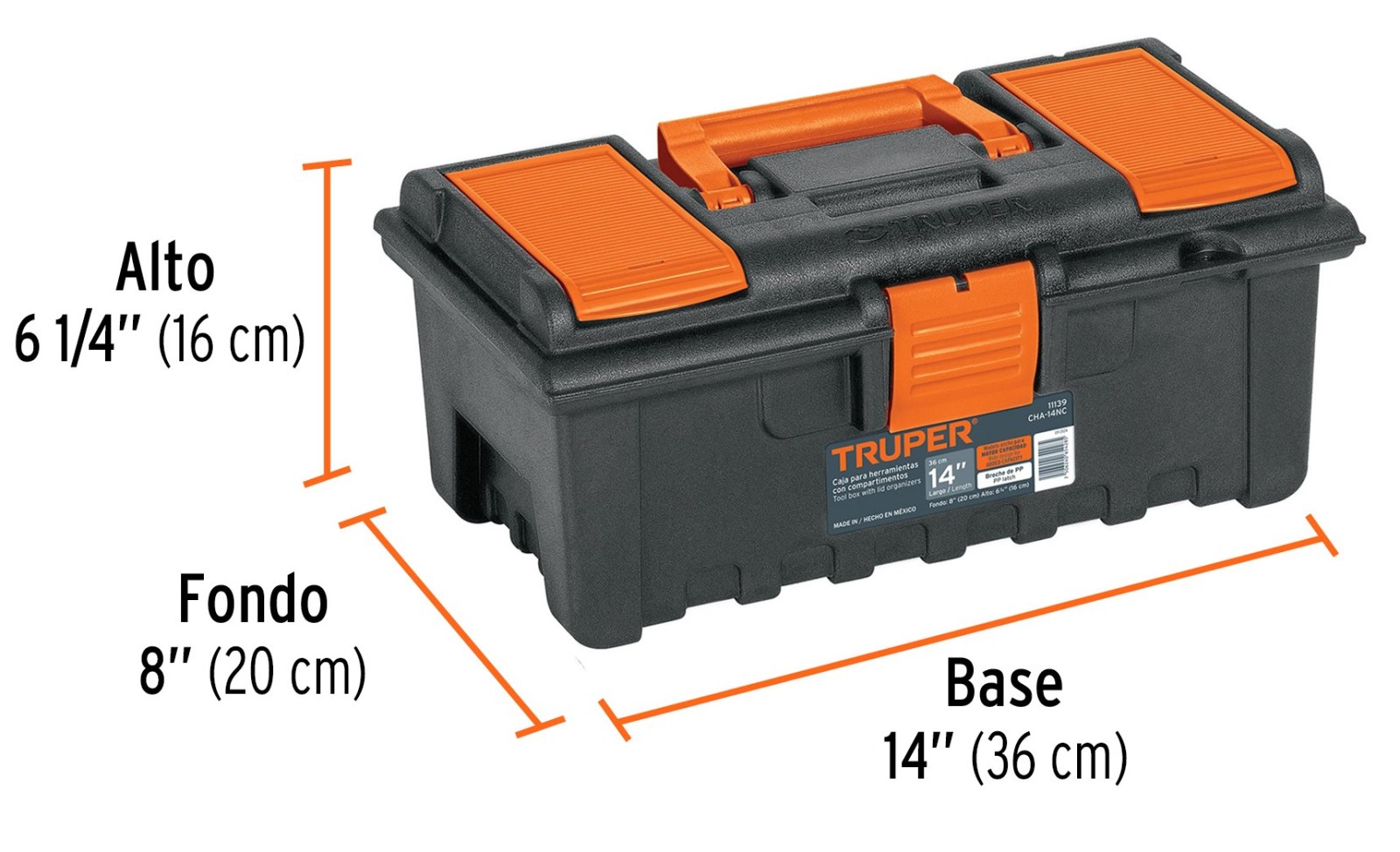 Caja para herramienta de 14" con compartimentos, TRUPER