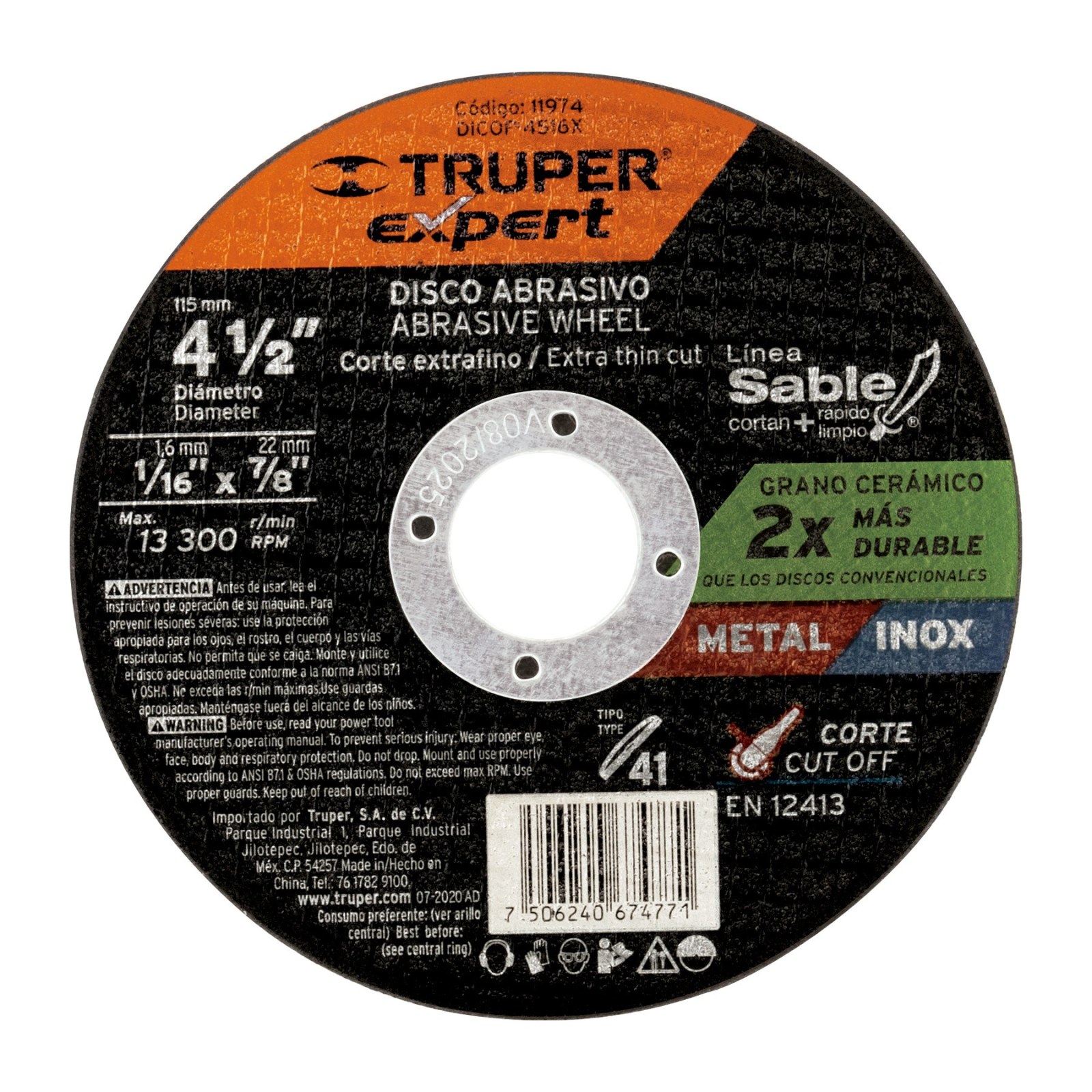 Disco abrasivo de corte preciso metal 4-1/2" x 1.6 mm EXPERT