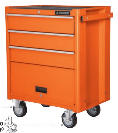Gabinete metálico móvil, 4 cajones, capacidad 90 kg, TRUPER
