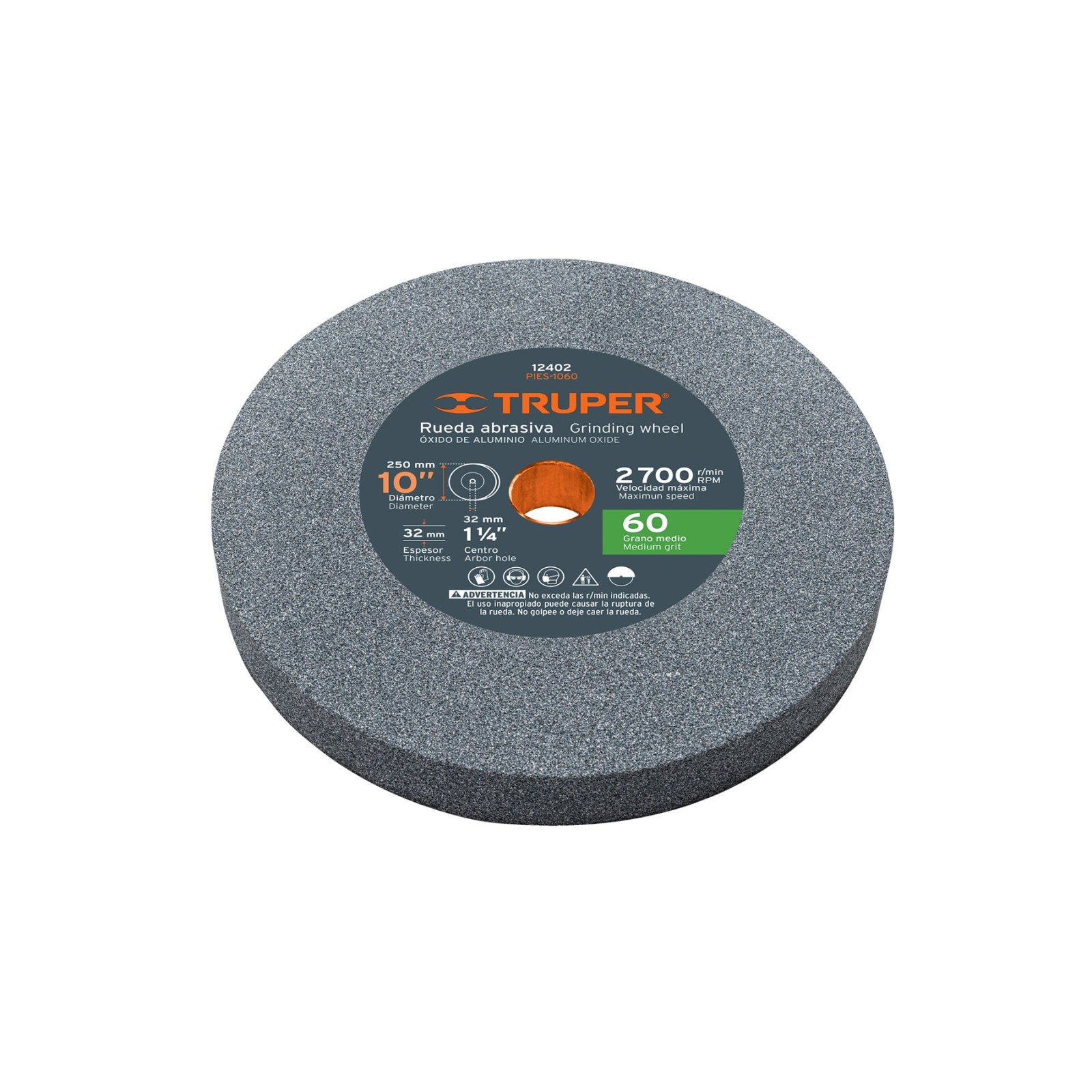 Rueda abrasiva p/esmeril 10"x32mm, óxido aluminio, grano 60