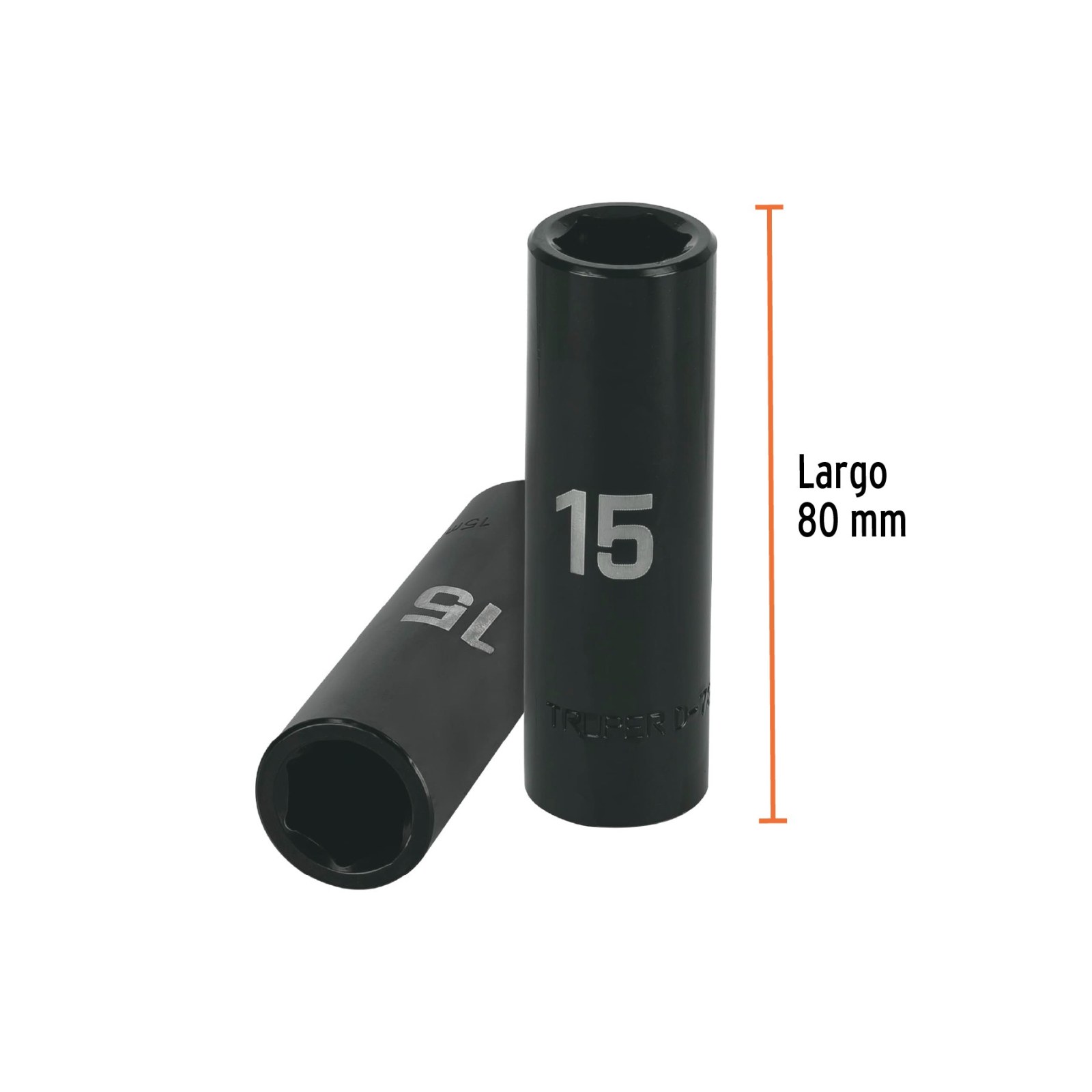 Dado largo cuadro 1/2" de impacto 6 puntas de 15 mm, TRUPER