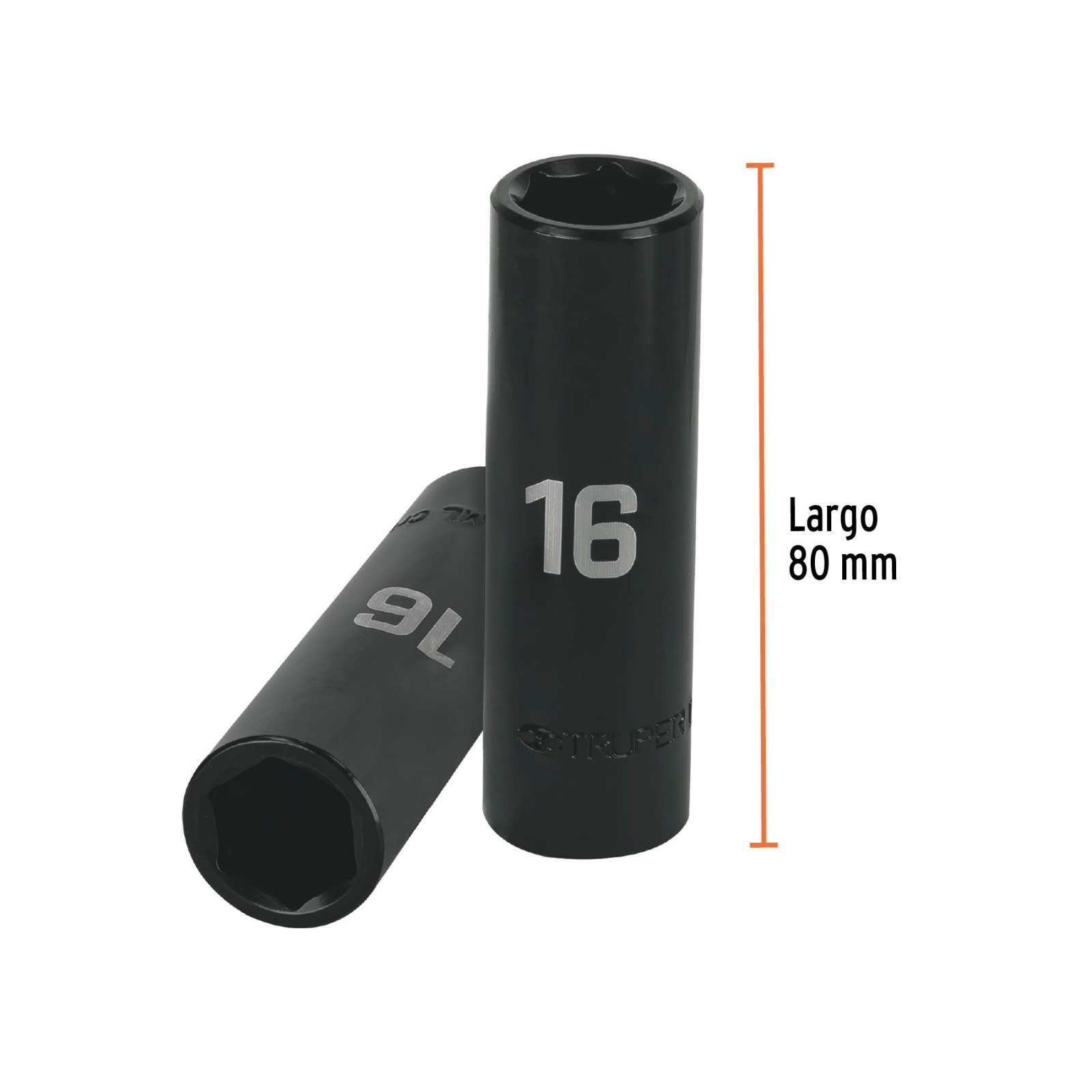 Dado largo cuadro 1/2" de impacto 6 puntas de 16 mm, TRUPER