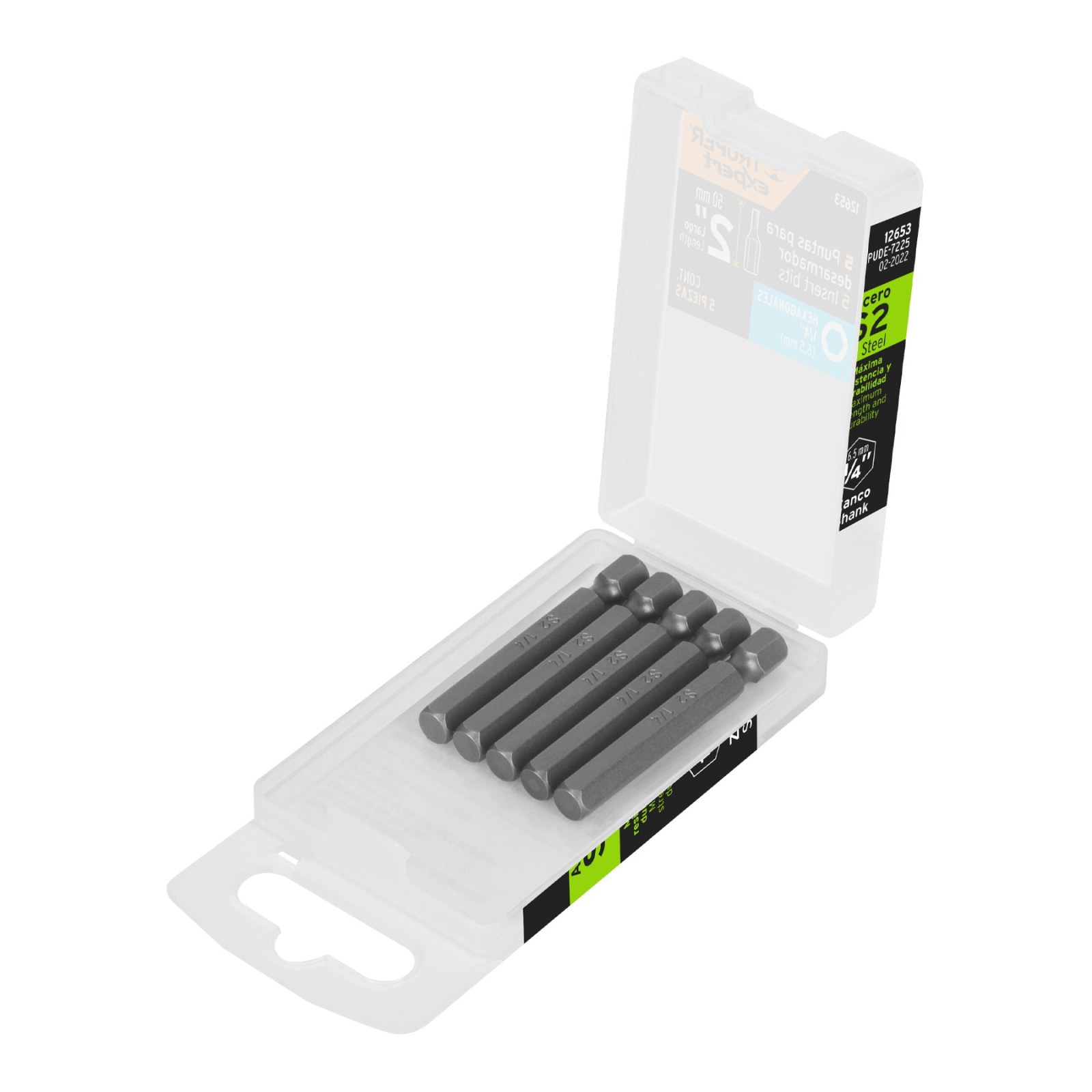 Estuche con 5 puntas hexagonales de 1/4mm largo 2", EXPERT
