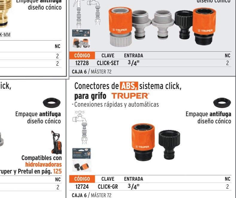 Conector 3/4" rápido de ABS grifo-manguera sistema click