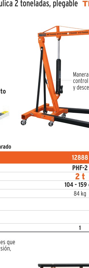 Pluma hidráulica 2 ton, plegable, TRUPER