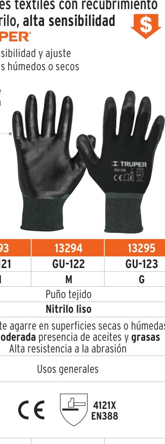Guantes de nylon recubiertos de nitrilo, G, TRUPER