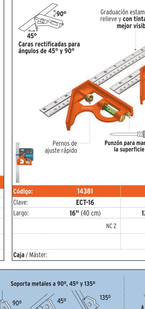 Escuadra 16" de combinación con punzón para marcar, TRUPER