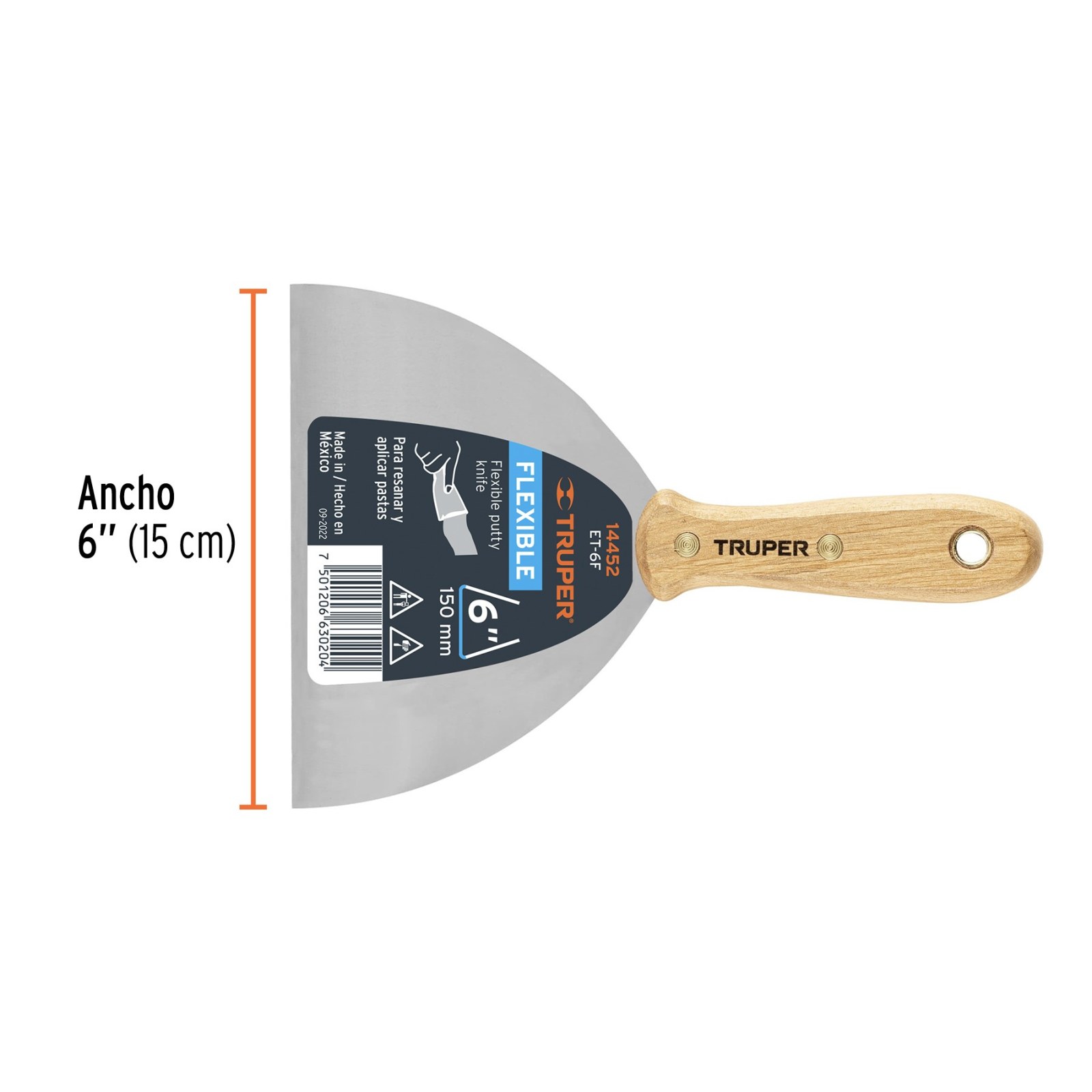 Espátula flexible 6" con mango de madera, TRUPER