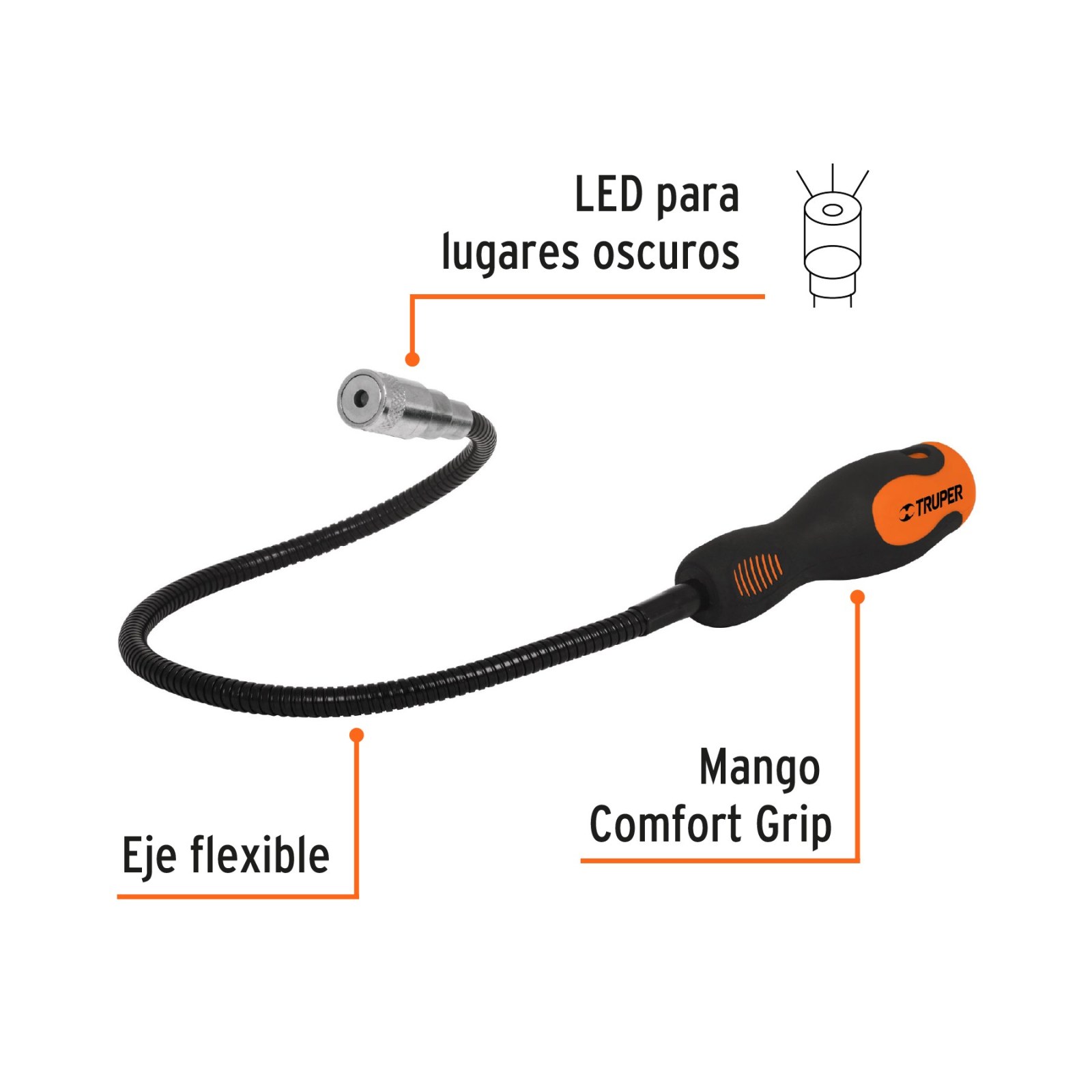 Imán flexible de acero con LED, 3 kg, TRUPER