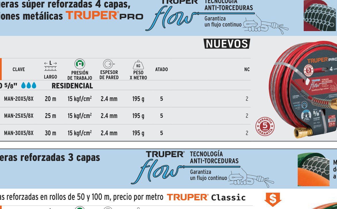 Manguera 5/8" super reforzada 4 capas 20 m conexiones metal