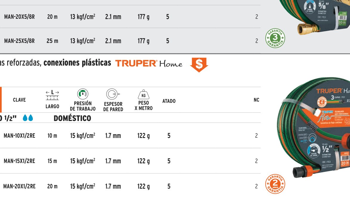 Manguera 1/2"reforzada 3 capas 20 m conexiones plásticas