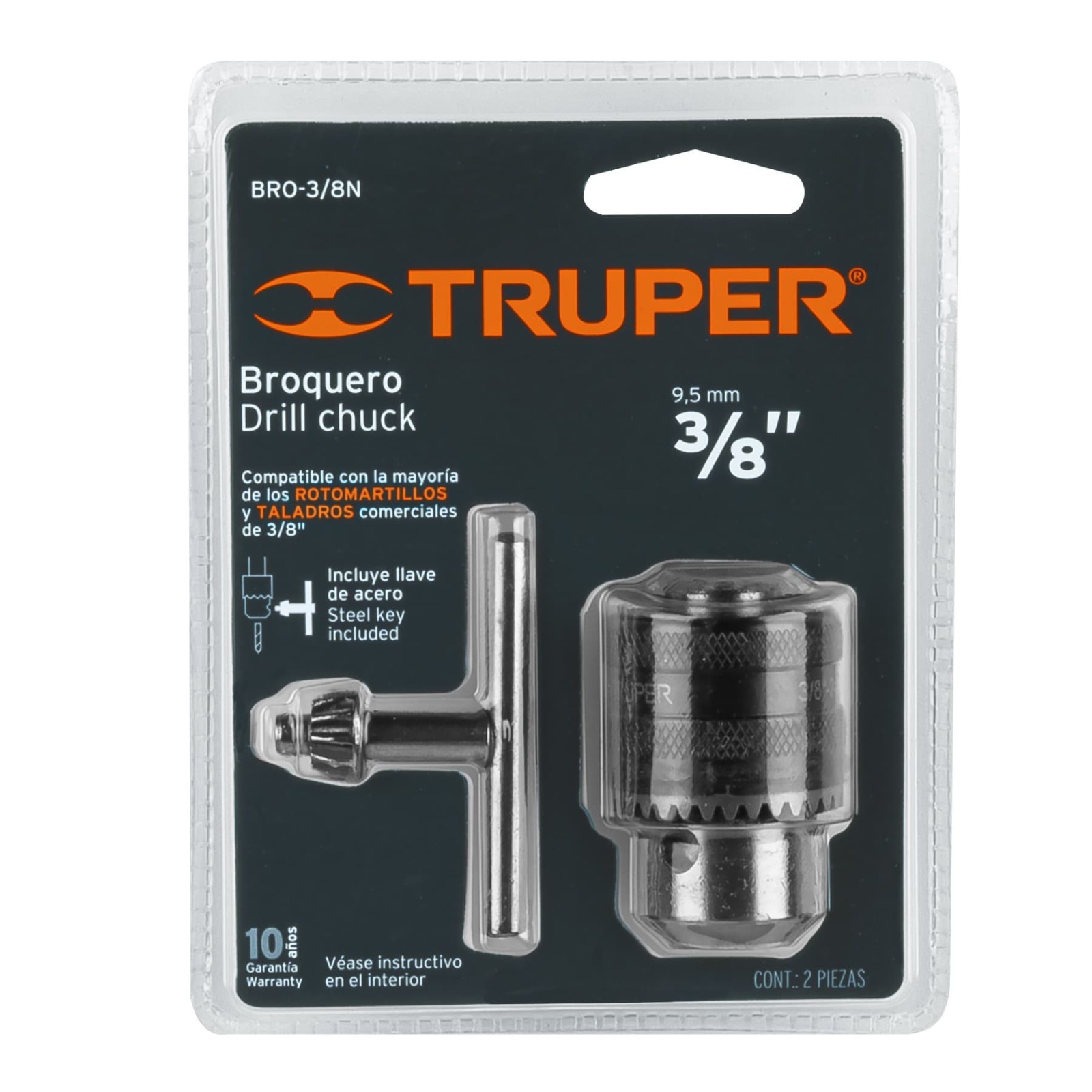 Broquero 3/8" con llave, cuerpo moleteado, TRUPER