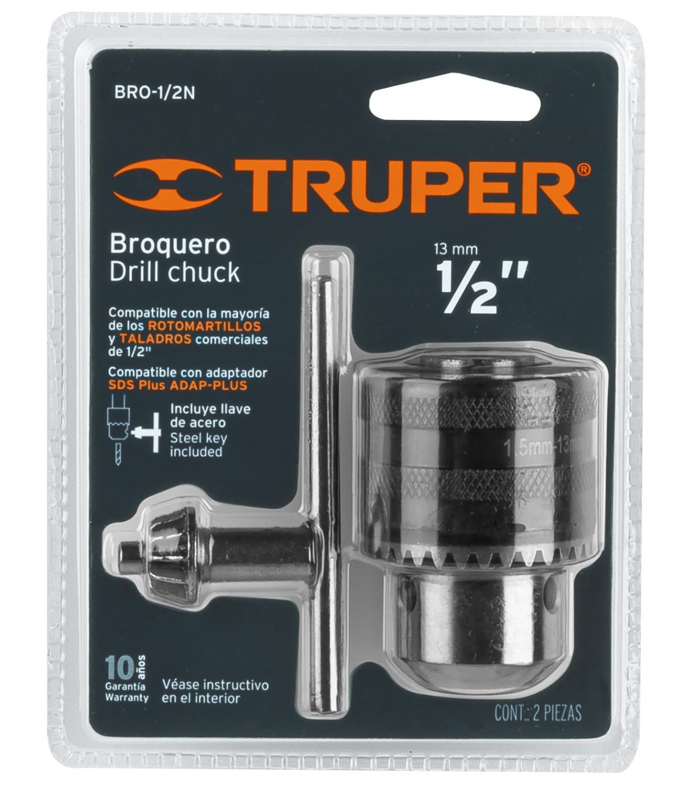 Broquero 1/2" con llave, cuerpo moleteado, TRUPER