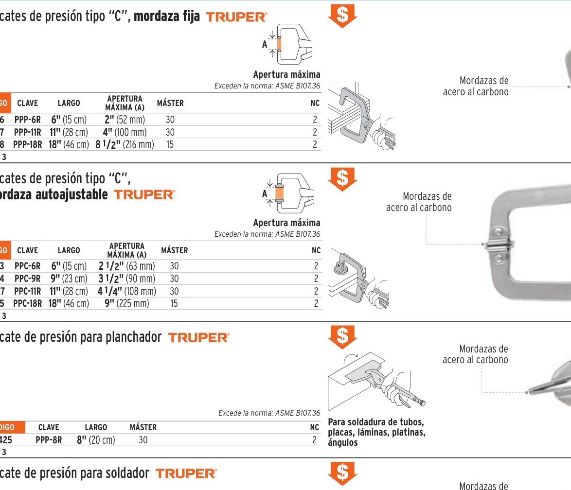 Pinza de presión 18" tipo "C" con mordaza autoajustable