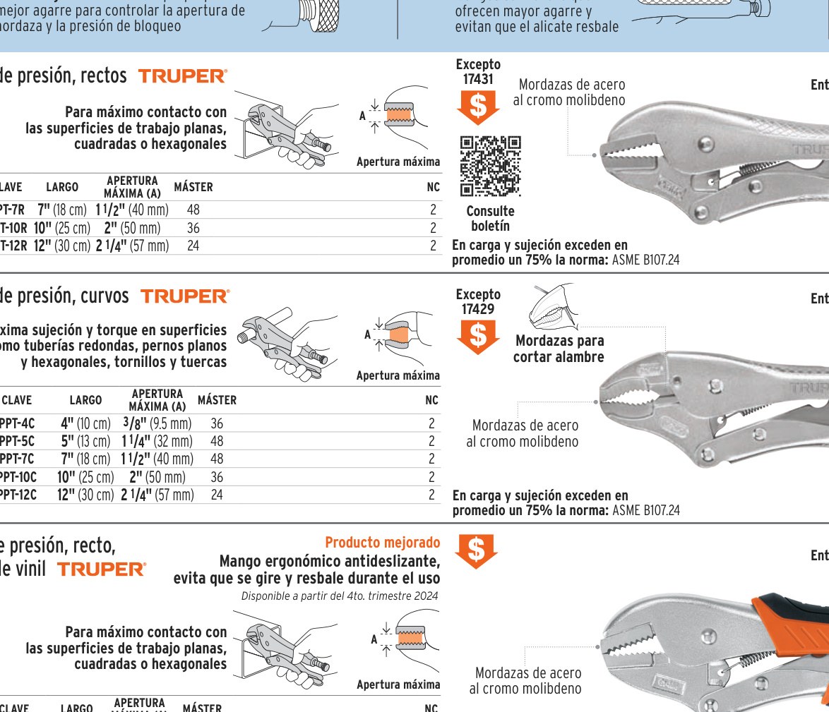 Pinza de presión 5" mordaza curva, TRUPER