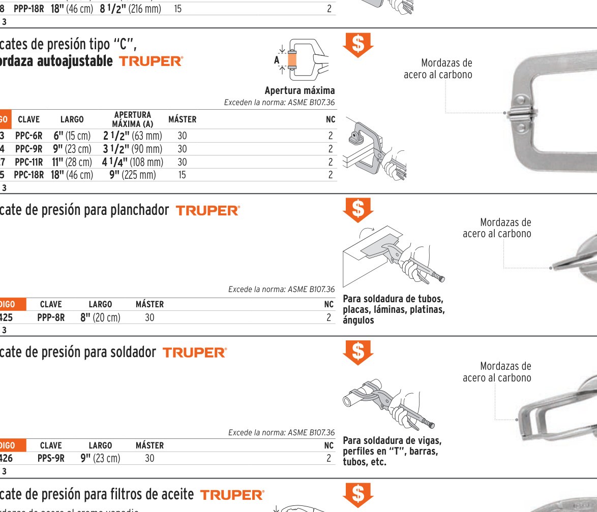 Pinza de presión 8" hojalatera, TRUPER