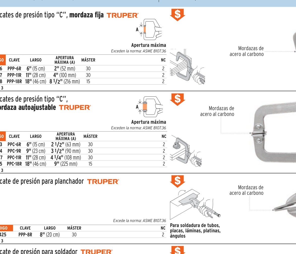 Pinza de presión 11" tipo "C" con mordaza autoajustable