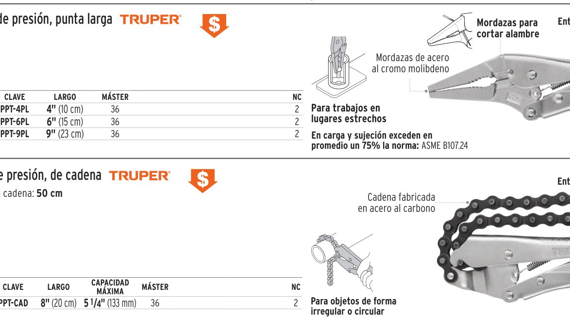 Pinza de presión 8" de cadena, TRUPER