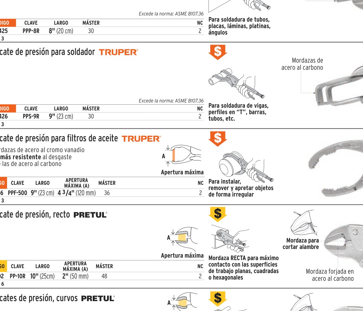 Pinza de presión 9" para filtros de aceite, TRUPER