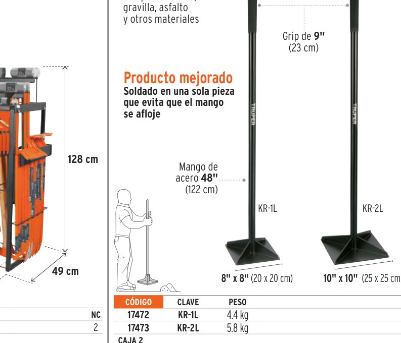Pisón 8" x 8" con mango de acero de 48", TRUPER