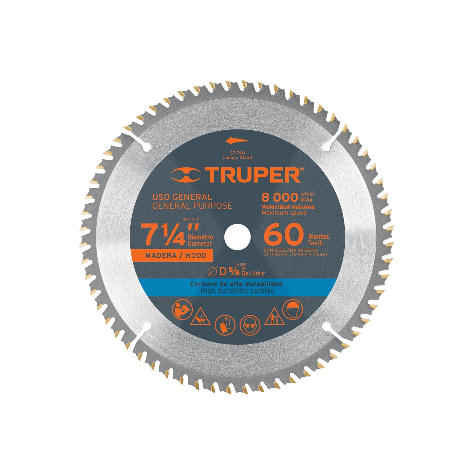 Disco sierra 7- 1/4" para madera, 60 dientes centro 5/8"