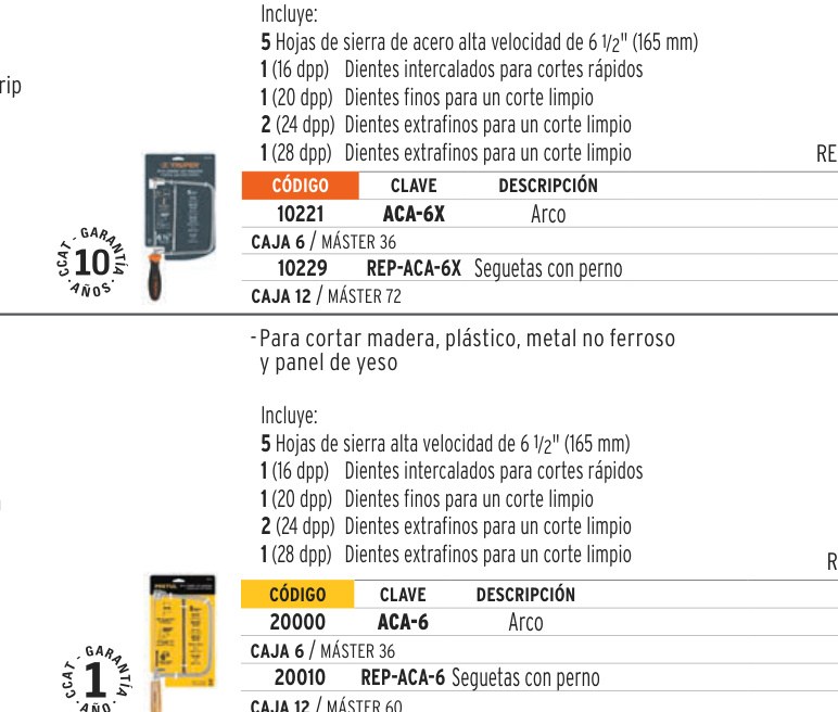 Blíster con 8 seguetas de repuesto para ACA-6, PRETUL