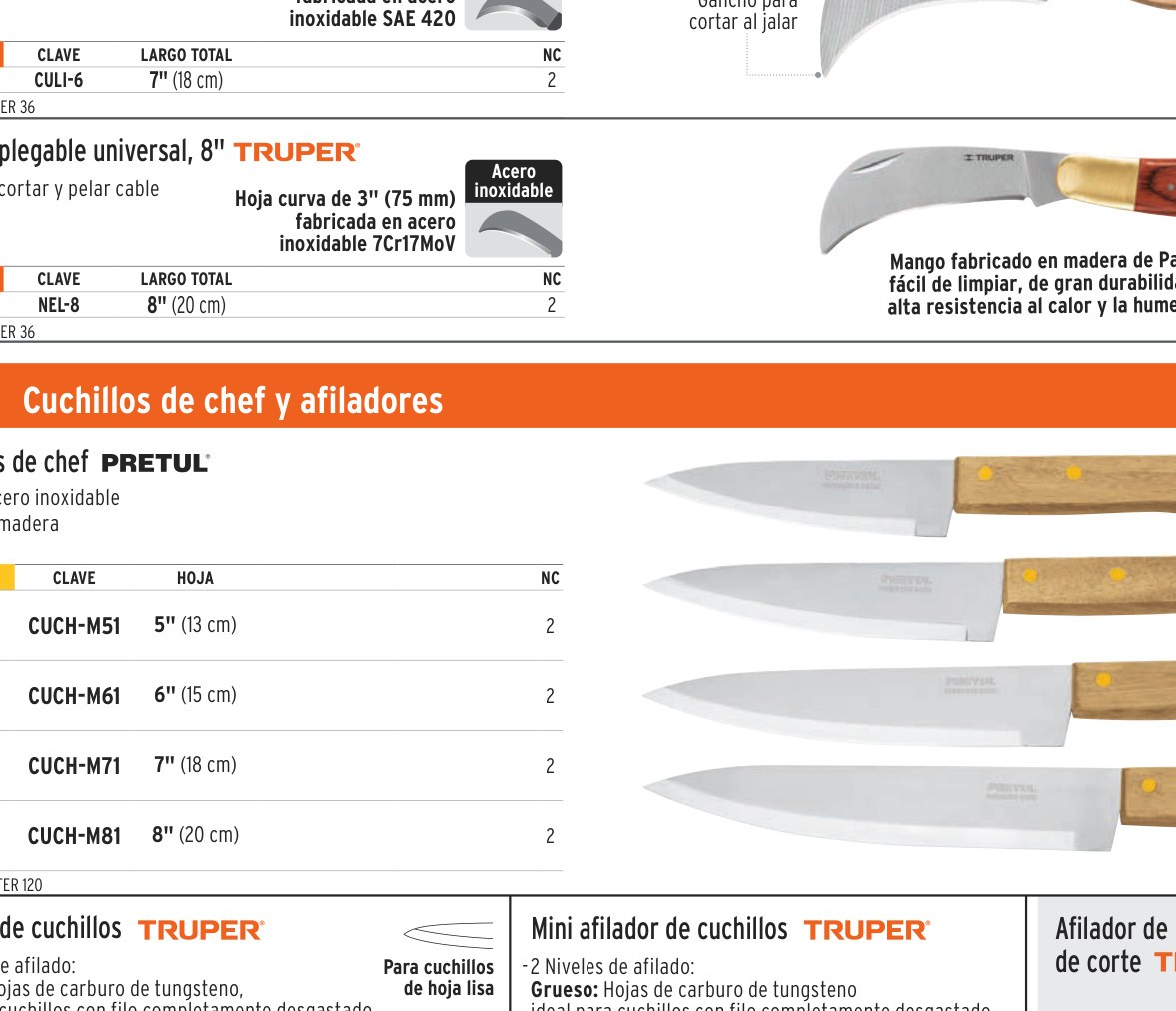 Cuchillo de chef 5" mango de madera, PRETUL
