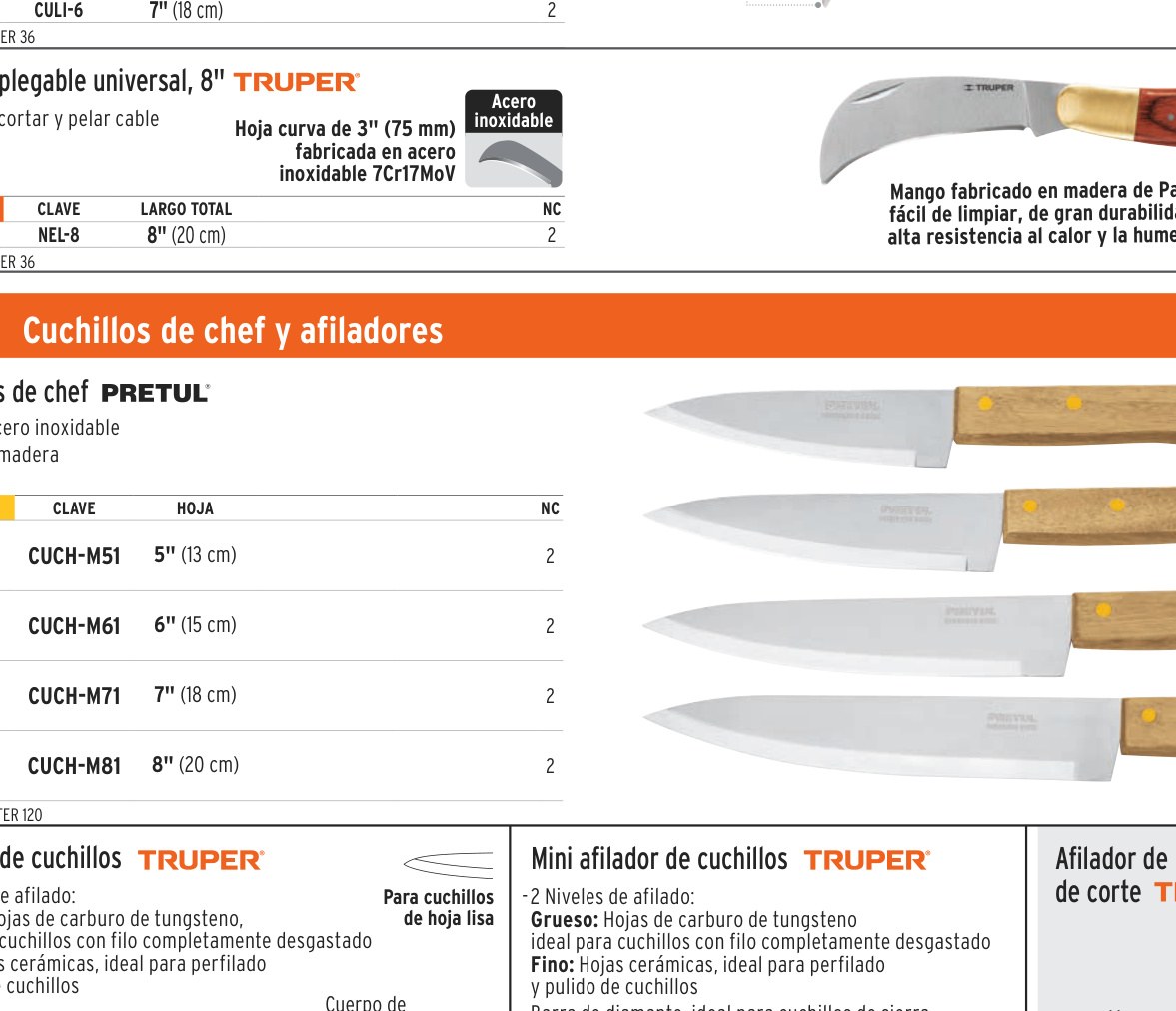 Cuchillo de chef 6" mango de madera, PRETUL