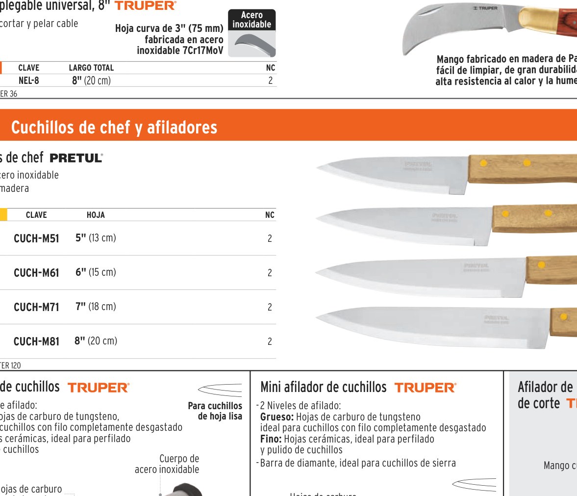 Cuchillo de chef 7" mango de madera, PRETUL
