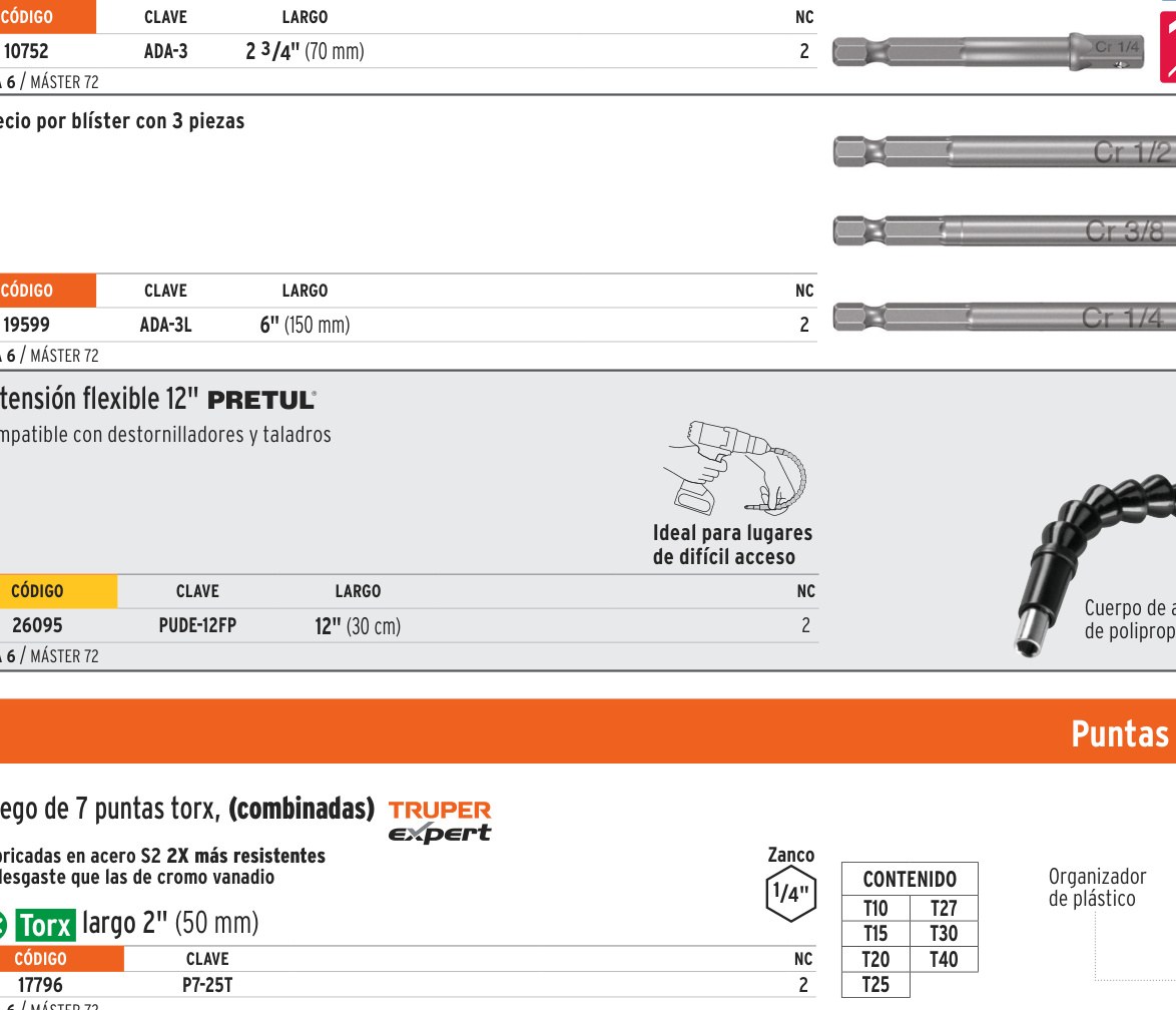 Extensión 12" flexible, para atornillar, PRETUL