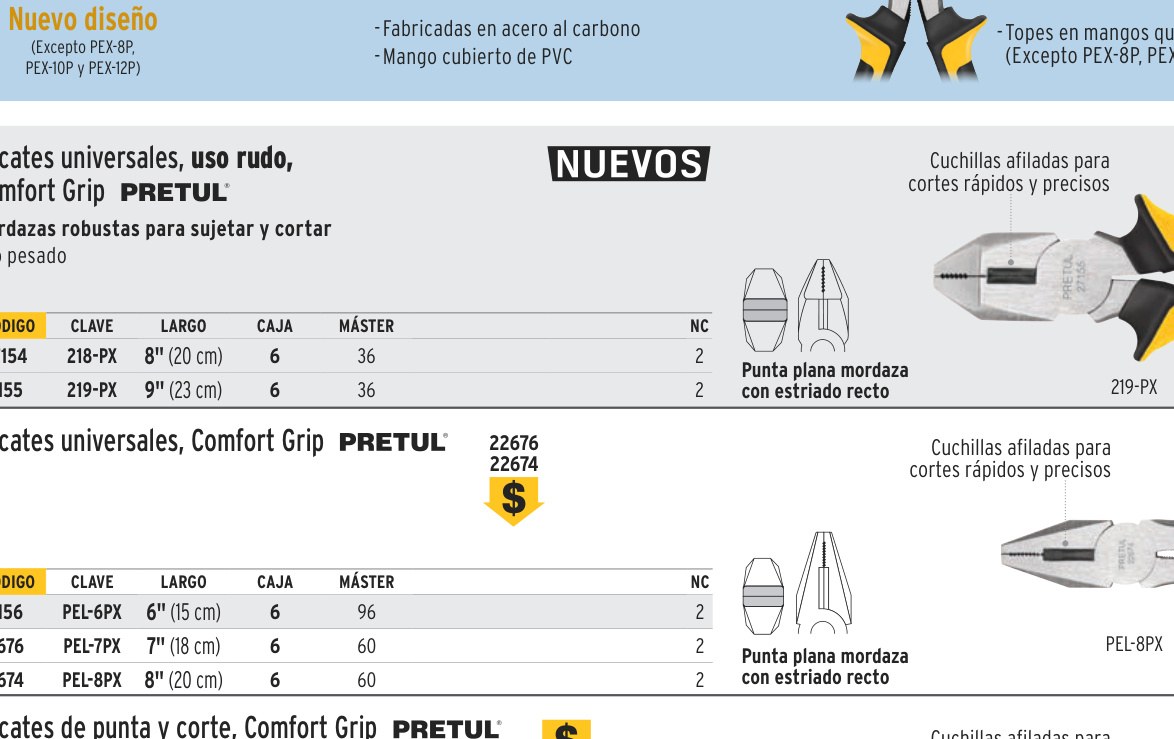 Pinza p/electricista 8" uso rudo, Comfort Grip, PRETUL